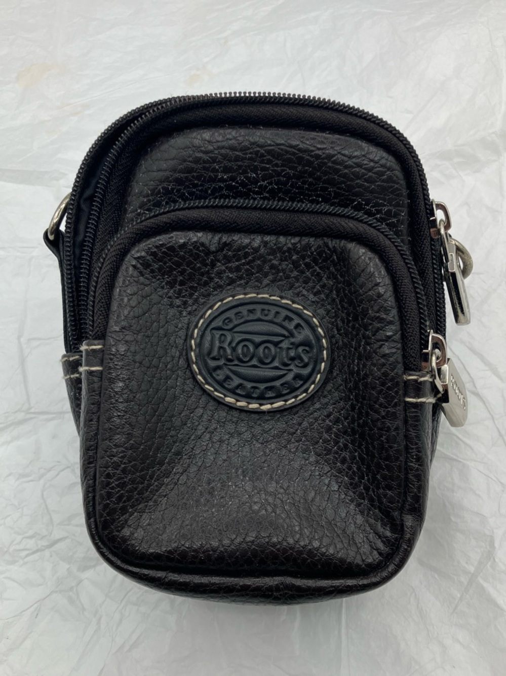 Roots Leather Mini Belt Bag with Front Pocket dark Brown Colors